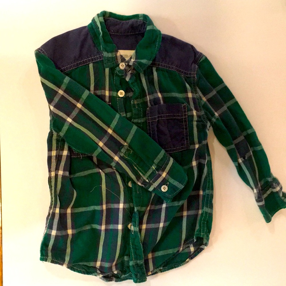 Boys green flannel button-down shirt